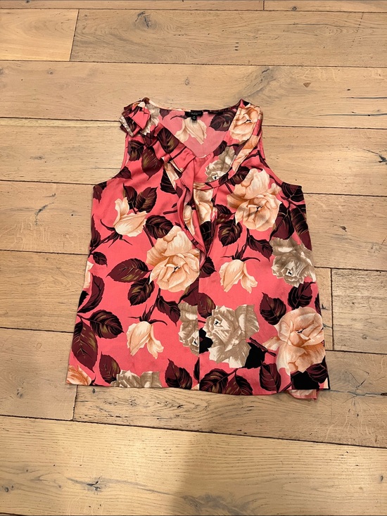 Talbots Tops - Talbots Coral Pink Floral Ruffle V-Neck Sleeveless Top